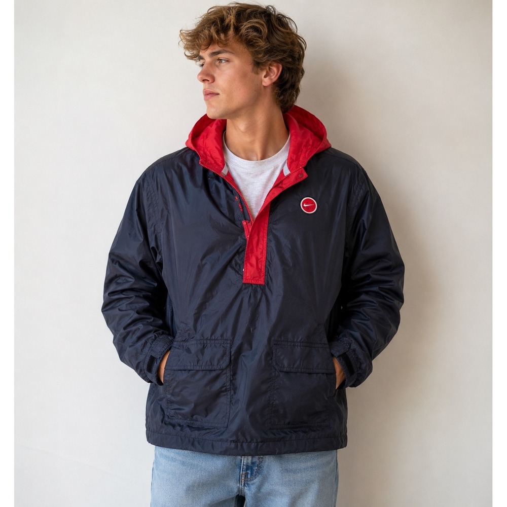 Nike Pullover Windbreaker Y2K Jacket Navy Hooded Fall Mens Sz M